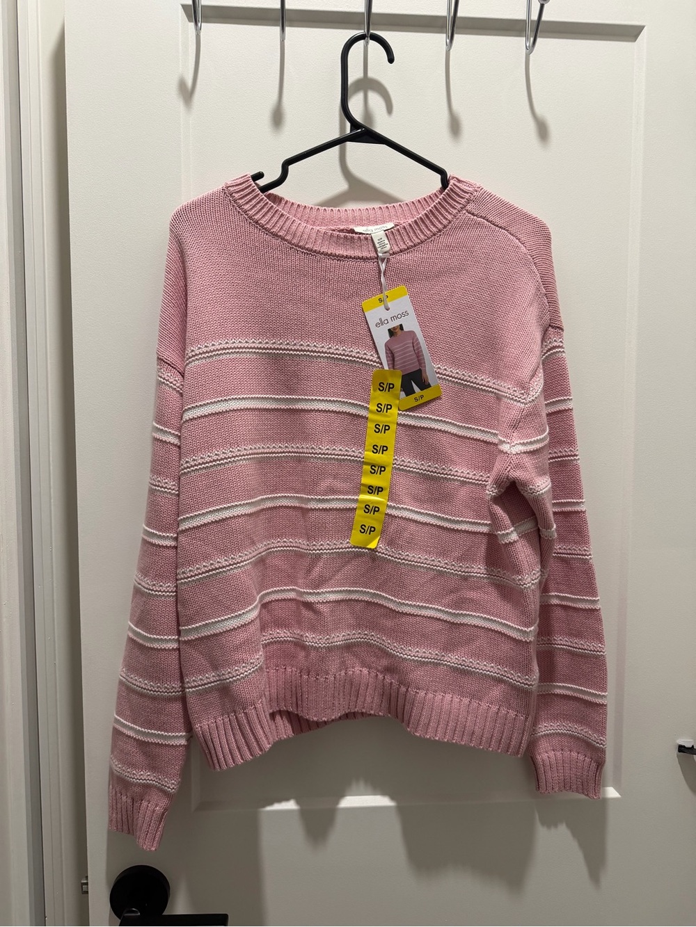 Ella Moss Pink and White Striped Crewneck Sweater